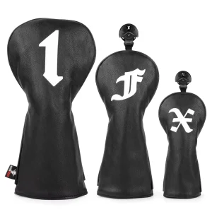 Golf Wood and Hybrid Headcover Set with Leather Driver Headcover