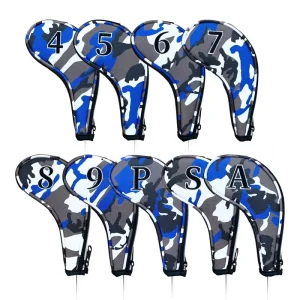 Gray Camouflage Waterproof Pu Leather Golf Iron Headcovers Set Protective Club Covers Magnetic Closure OEM Custom Manufacturer