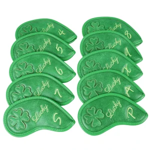 Green Clover Embroidery Golf Club Headcovers Iron Golf Club Head Cover Set Plush Liner Golf Accessories