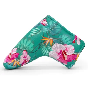 Green Embroidery Flower Golf Blade Putter Headcover with Magnetic Closure, PU Leather