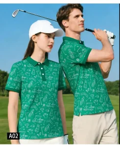 Green Golf Pattern Golf Clothes Manufacturer Classic Turn-down Collar Unisex Golf Polo Shirts