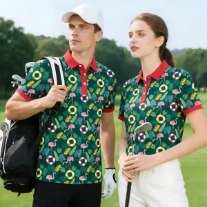 Green Pattern Golf Clothes Polyester Spandex Fabric Polo Shirts with Moisture Wicking Quick Dry Performance