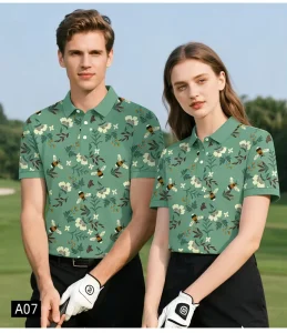 Green Print Animal Pattern Golf Outfit OEM Summer UV Protection Golf Polo Shirts Golf Apparel Manufacturer