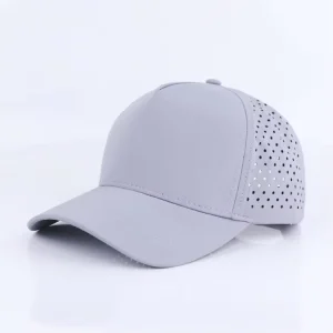 Grey Waterproof Baseball Cap 5 Panel Polyester Spandex Custom Golfer Blank Golf Hat for Sport Events