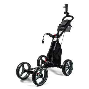 HOWTRUE Lightweight Push Pull Folding Cart Aluminum 4 Wheels Golf Trolley With Hand Brake and Drink Holder Umbrella