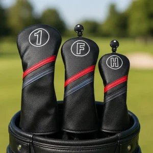 Hand Knitted PU Leather Golf Headcovers Soft Touch Protection Vintage Pom Pom Design Sleeves for Driver Wood Hybrid Club Set