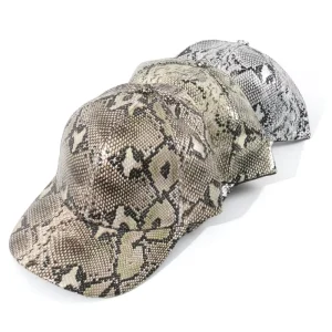 High Fashion Snakeskin Pattern Baseball Cap Metallic Silver Gold Animal Print 6 Panel Structured Custom Logo Hat