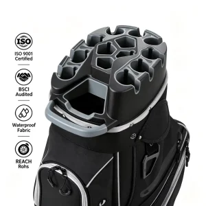 High Performance Golf Cart Bag Grey Black 14 Way Divider Waterproof Premium Fabric Full Length Caddy Trolley Bag