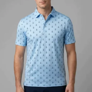 High Performance Men’s Golf Polo Shirt Moisture Wicking Breathable Anti UV Protection Four Way Stretch Athletic Wear Anchor