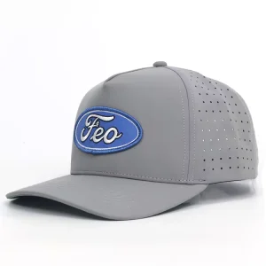 High Quality 5 Panel Golf Hat with Embroidery Patch Curved Brim Custom Holes Shape