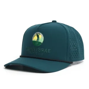 High Quality Custom Logo Laser Cut Hole Performance Waterproof Sport 5 Panel Rope Baseball Golf Cap Hat