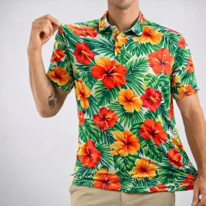High Quality Golf Shirts Custom Sublimation Hawaii Golf Polo Shirts 4 Way Stretch Golf Polo for Mens