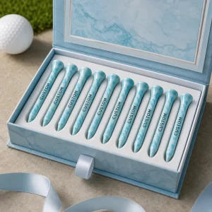 High Quality Luxury Durable Bamboo Tee De Golf Custom Club Company Logo Text Wooden Tees with Elegant Gift Box Packaging