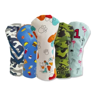 High Quality PU Leather Black Embroidery Custom Logo Golf Club Wood Headcovers Driver Golf Head Cover