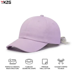 High Quality Pink Baseball Cap Elegant Silk Scarf Ribbon Bow Knot Summer Outdoor Fashionable Dad Hat