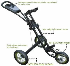 High Quality Portable 3 Wheel Aluminium Folding Golf Trolley Easy to Use Push Cart for Golfers
