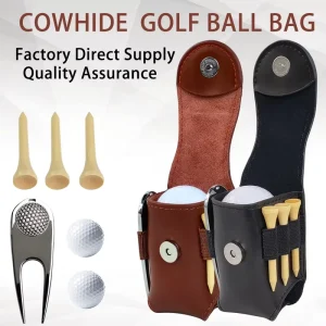 High Quality Portable Golf Accessories Tool Bag Golf Tee Belt Bag Cowhide Leather Mini Golf Ball Holder for Outdoor