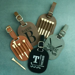 High Quality Soft PU Leather Creative Design Personalized Custom Laserable Handmade Promotional Golf Tee Bag Tags Gift