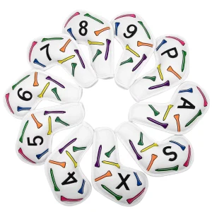 High Quality White Golf Iron Cover Club Head Cover for Iron 10pcs set 4~9 P A S X Colorful Tee Pattern Golf Iron Headcover