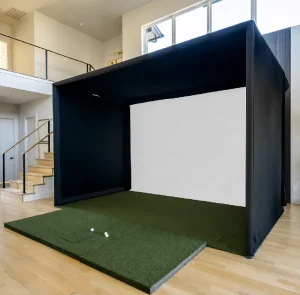 Home Portable Material Practice Cage Net Enclosure Retractable Projector Impact Screen Space Efficient Golf Simulator Enclosure