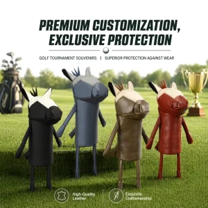 Horse PU Leather Golf Driver Wood Headcover Novelty Animal Custom Club Head Cover Waterproof Wear Resistant OEM Golf Accessories