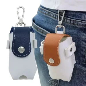 Hot Selling Custom Logo Portable Mini PU Leather Golf Ball Protection Bag Outside Colored Small Waist Hanging Keychain