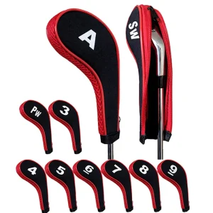 Hot Selling Durable Lightweight Neoprene Long Neck Club Iron Protection Headcover Kit Red Blue Black Zipper Golf Head Covers