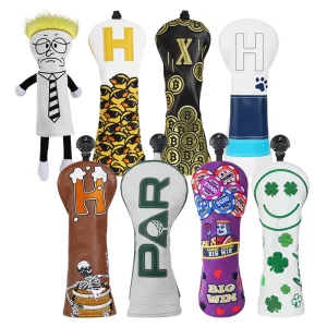 Hybrid Golf Headcover Plush Liner Embroidered PU Leather Golf Head Cover