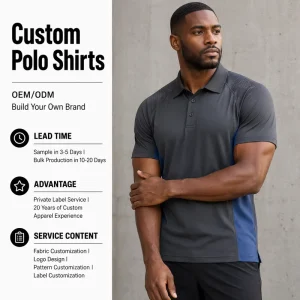 IKDEER Custom Active Men Performance Polo Shirt Charcoal Grey Royal Blue Side Panel Short Sleeve Quick Dry OEM Teamwear Clothing