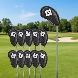 In Stock 10Pcs PU Leather Golf Iron Covers Set Waterproof Velcro Luxury Club Protector Premium Iron Headcover Golf Accessories