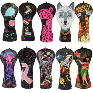 In Stock Black PU Leather Black Wolf Driver Golf Head Cover Driver Cover Wood Driver Head Cover Club Golf Headcover