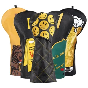 In Stock Driver Golf Headcovers Embroidery Bear Golf Accessories Black PU Leather Golf Club Head Covers