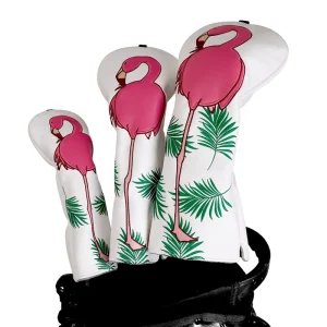 In Stock Flamingo PU Leather Embroidery Golf Head Covers Set Driver 1 3 5 Wood Club HeadCover