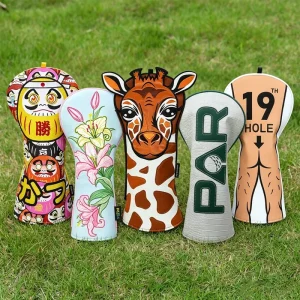 In Stock Giraffe Golf Embroidery 19th Hole Headcover Golf Head Covers PU Leather Golf Accessories for Womens