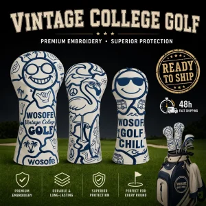 In Stock Premium PU Leather Golf Club Head Covers 3Pcs Set Vintage Embroidery Golf Driver Fairway Wood Putter Headcovers Factory
