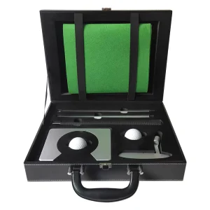 Indoor Golf Putting Trainer Leather Gift Box Set 3 Section Foldable Stainless Steel Shaft Putter Custom Logo Factory Direct