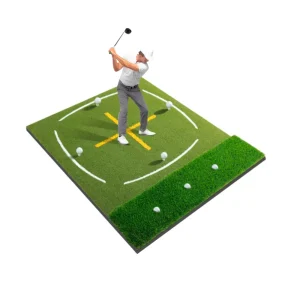 Indoor Outdoor Golf Hitting Practice Mat Dual Turf Golf Mat Golf Training Equipment with Swing Guide Line 5×4 FT Golf Mat