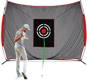 Indoor Outdoor Golf Strike Net Exerciser with Artificial Grass Pad Essential Training Aid for Golf Practice