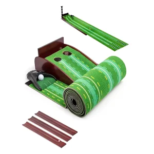 Indoor Outdoor Golf Swing Training Aid Putting Green Golf Mat With Auto Ball Return System