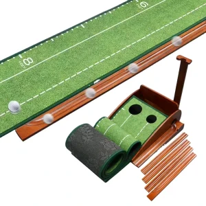 Indoor Wood Golf Trainer Practise Mat with Ball Auto Return Track Indoor Golf Training Aids