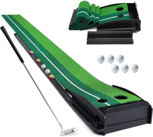 Indoor and Outdoor Golf Putting Practice Mat with Automatic Ball Return