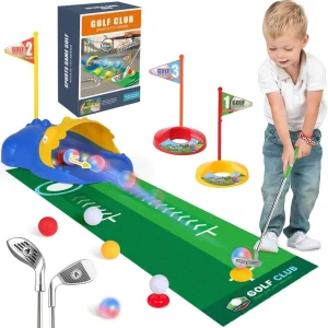 Kids Golf Set Toddler Golf Clubs Set with Automatic Ball Returner Glow Balls Putting Mat Indoor Outdoor Sports Toy Birthday Gift