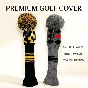 Knitted Golf Club Head Covers Set Pom Pom Plaid Pattern Stylish Design Four Seasons Protection Elastic Driver Fairway Wood