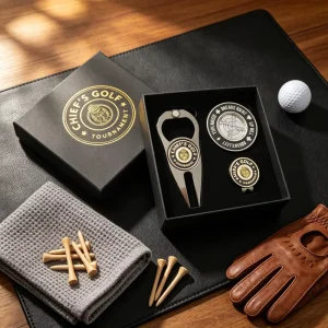 Knurled Character Divot Repair Tool With Ball Marker Switchblade Golf Divot Tool With Leather Box Ball Marker
