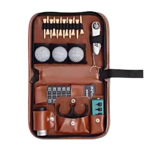 Large Capacity Multifunctional PU Leather Golf Accessory Kit Waterproof Zipper Closure Easy Carry Tool Bag Portable