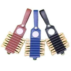 Laserable PU Leather Golf Tee Holder Clip With Carabiner Holds 7 Tees 1 Ball Marker Blank Custom Golf Bag Accessories