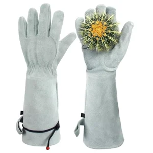 Leather Gardening Work Gloves with Adjustable Cuff Heavy Duty Gloves for Weeding Planting Landscaping