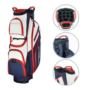 Leather Golf Cart Bag with 14-Way Divider, Waterproof Design, and Large Putter Hole