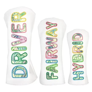 Leather Golf Club Covers Full Set Wood Headcovers Waterproof Embroidered Leaf Pattern Caps Ball Head