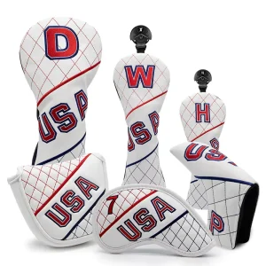 Leather Golf Club Headcover Set for Driver, Fairway Wood, Hybrid, Iron, Blade Putter, and Mallet Putter